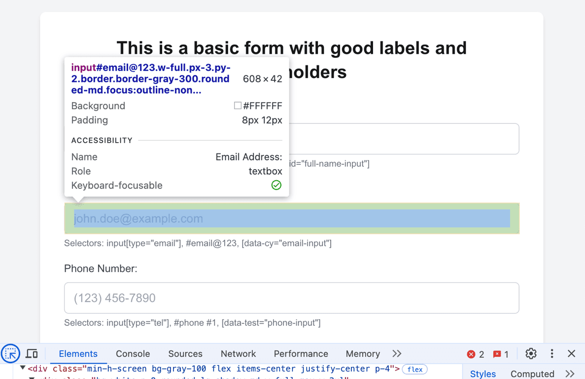 Clicking the element selector