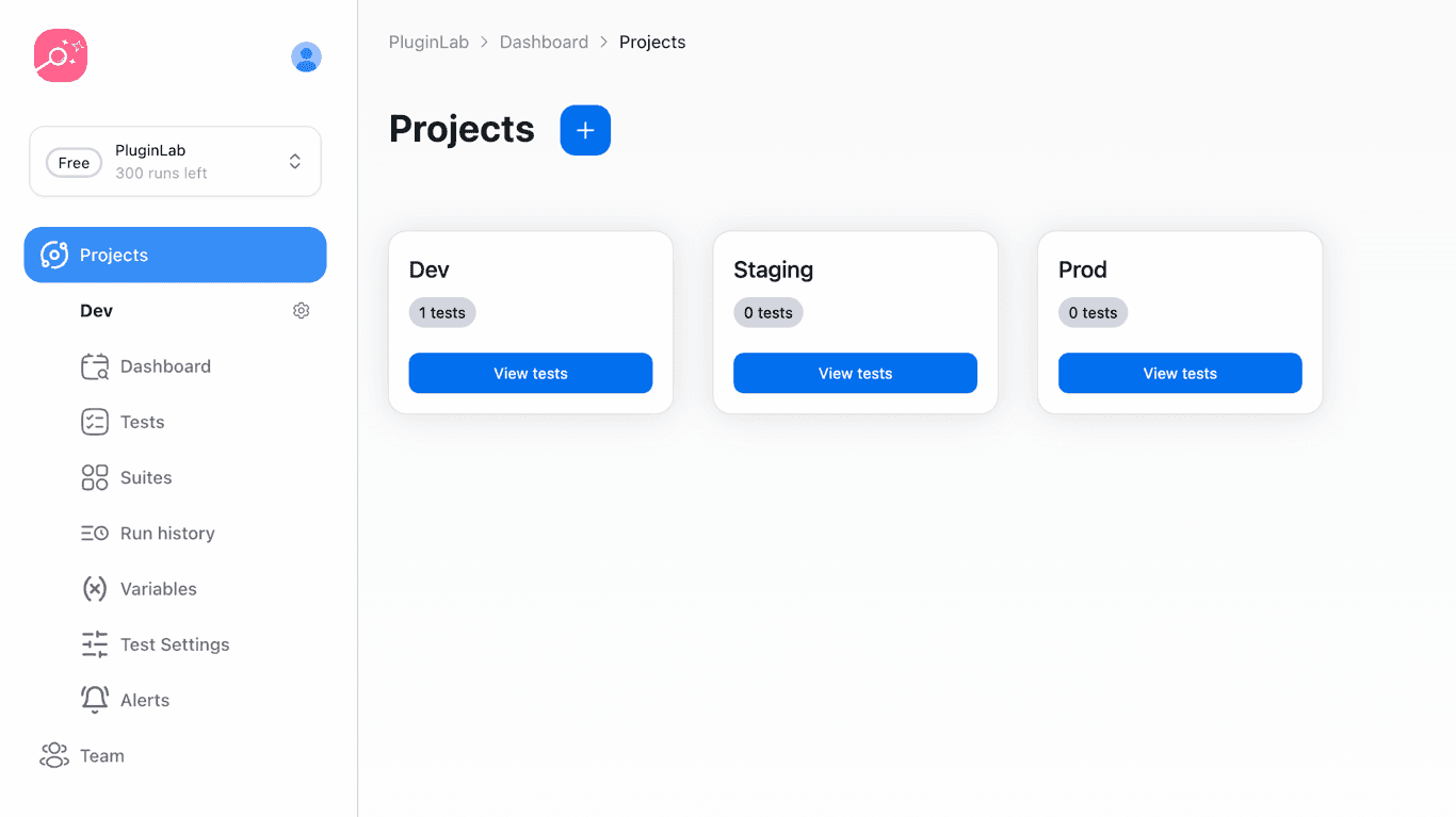 Projects for dev, staging and production